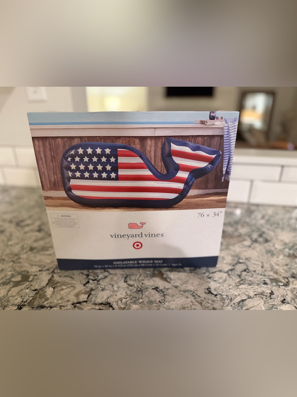 Vineyard Vines Whale Pool Float — Red, White & Blue American Flag